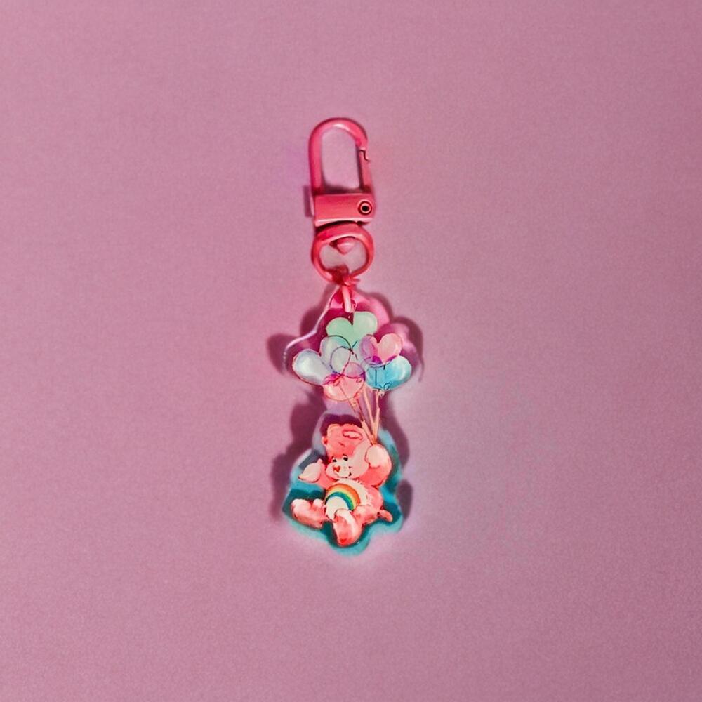 Care Bears Bag Charm Cheer Bear Pastel Ombré Dual Side Keychain Key Holder - Picture 8 of 9